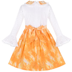 Girls Dress Lace Yellow Long Sleeve Blouse Top Collar Size 7-14 Years
