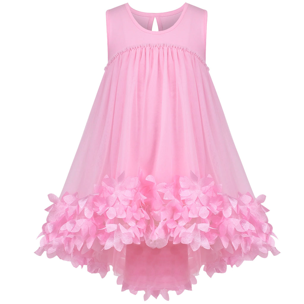 Girls Dress Pink 3D Flowers Sleeveless High Waist Handbag Set Size 5-10 Years