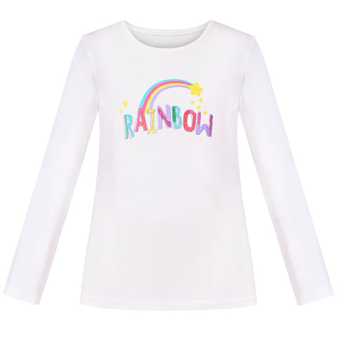 Girls Long Sleeve T-shirt Top Rainbow Sequins Letter Star Size 4-10 Years