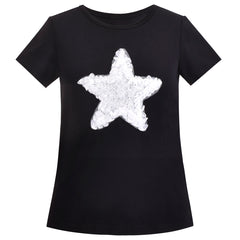 Girls 2-pack Soft Tee Top Short Sleeve Black Lace Star Pink Balloon Size 4-10 Years