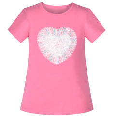 Girls T-shirt Short Sleeve Crew Neck Set Pink Purple Lace Applique Size 4-10 Years