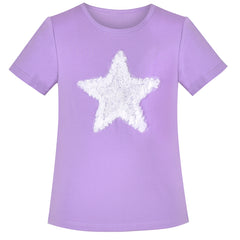 Girls T-shirt Short Sleeve Crew Neck Set Pink Purple Lace Applique Size 4-10 Years