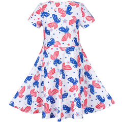 Girls Dress Butterfly Comfortable July 4th National Day Size 4-8 Years