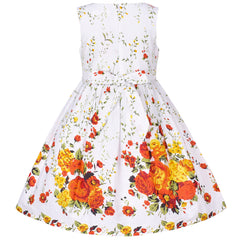 Girls Dress Floral Embroidery Butterfly Bow Tie Sleeveless Orange Size 4-12 Years