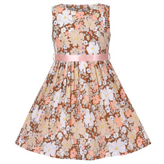 Girl Dress Vintage Flower Print Summer Beach Party Sundress Size 2-10 Years