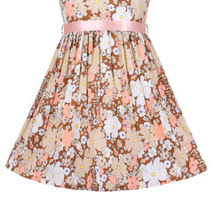 Girl Dress Vintage Flower Print Summer Beach Party Sundress Size 2-10 Years
