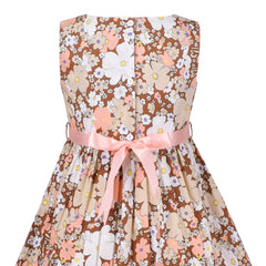 Girl Dress Vintage Flower Print Summer Beach Party Sundress Size 2-10 Years
