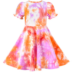 Girls Dress Flame Bud Tie-dye Abstract Casual Short Sleeve Size 6-12 Years