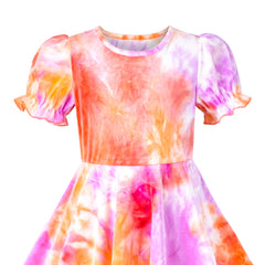 Girls Dress Flame Bud Tie-dye Abstract Casual Short Sleeve Size 6-12 Years