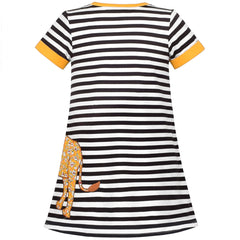 Girls Tee Dress Flower Lion Applique Black White Stripe Short Sleeve Size 3-8 Years