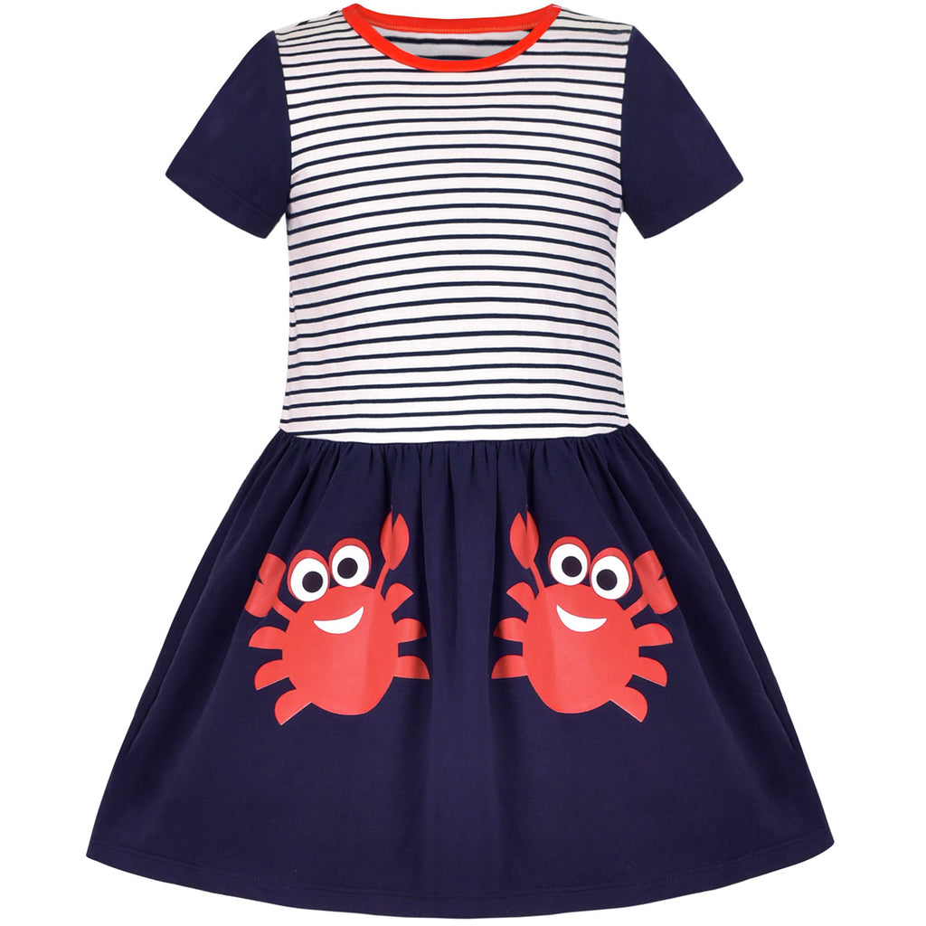 Girls Dress Tee Top Jump Skirt Crab Everyday Kids Clothes Short Sleeve Size 3-7 Years