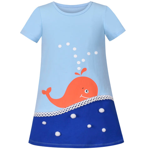 Girls Dress Jump Skirt Whale Blue Sea Ocean Beach Bubble Short Sleeve Size 3-8 Years
