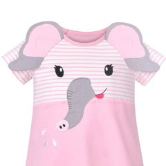 Girls Dress T-shirt Elephant Tunic Stripe Short Sleeve Cotton Casual Size 3-8 Years