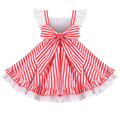 Girls Dress Flutter Sleeve Puffy Star Stripe Pocket National Day July 4th Size 3-7 Years