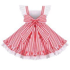 Girls Dress Flutter Sleeve Puffy Star Stripe Pocket National Day July 4th Size 3-7 Years