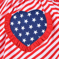Girls Dress Flutter Sleeve Puffy Star Stripe Pocket National Day July 4th Size 3-7 Years