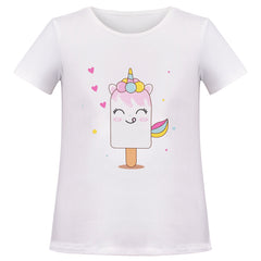 Girls T Shirt Tutu Skirt 2pc Pack Unicorn Ice Cream Rainbow Short Sleeve Size 4-10 Years