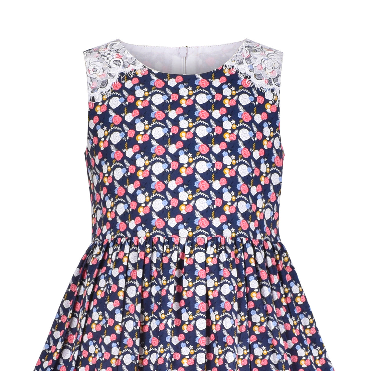 Girls Dress Vintage Floral Lace O Neck Sleeveless Bow Size 4-14 Years