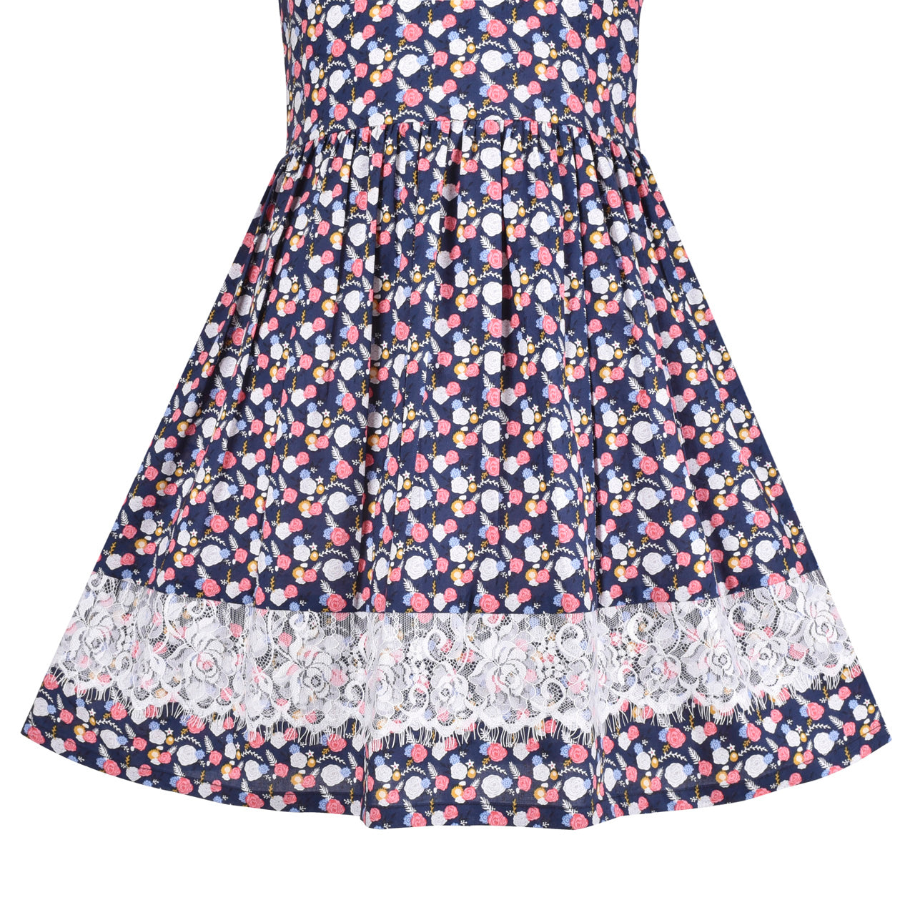 Girls Dress Vintage Floral Lace O Neck Sleeveless Bow Size 4-14 Years