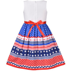 Girls Dress Bow Dot Star Stripe National Day July 4th Sleeveless Size 4-8 Years