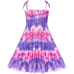 Girls Dress Tie Dye Ruffle Flare Beach Summer Bohemian Size 4-12 Years