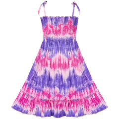 Girls Dress Tie Dye Ruffle Flare Beach Summer Bohemian Size 4-12 Years