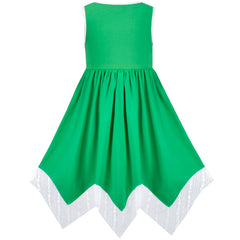 Girls Dress Hanky Hem Green Four Leaf Clover Sleeveless Sundress Size 6-12 Years