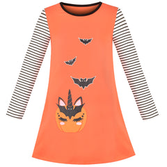 Girls Tee Dress Halloween Unicorn Bat Stripe Long Sleeve Size 3-8 Years