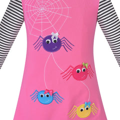 Girls Tee Dress Halloween Spider Embroidery Long Sleeve Size 3-8 Years