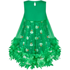 Girls Dress Santa Bag Christmas Set Green Snow Flake Sleeveless Size 5-10 Years