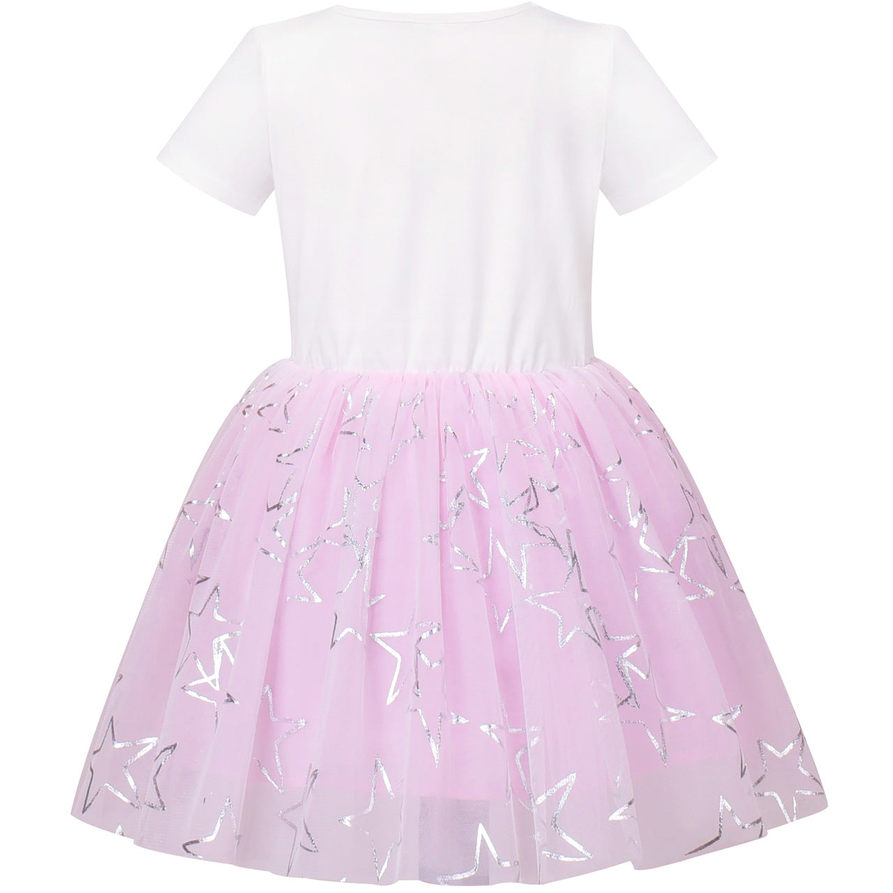 Girls Dress Cotton T Top Tulle Skirt Silver Glitter Star Short Sleeve Size 4-8 Years