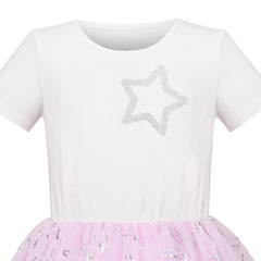 Girls Dress Cotton T Top Tulle Skirt Silver Glitter Star Short Sleeve Size 4-8 Years