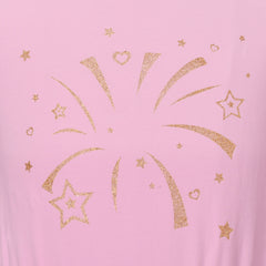 Girls Dress Cotton Top Pink Gold Firework O Neck Short Sleeve Size 4-8 Years