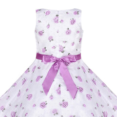 Girls Dress Purple Ribbon Ruffle Floral Rose Bud Sleeveless Size 4-12 Years