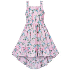 Girls Dress Hi-lo Cute Suspender Wide Spaghetti Flower Sleeveless Size 7-14 Years