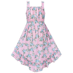 Girls Dress Hi-lo Cute Suspender Wide Spaghetti Flower Sleeveless Size 7-14 Years