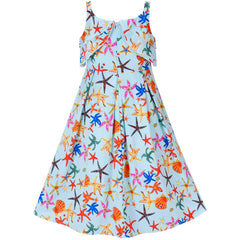 Girls Dress Starfish Sea Shell Spaghetti Multicolor Sleeveless Size 7-14 Years