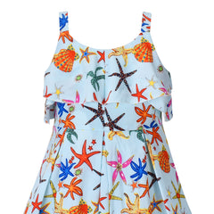 Girls Dress Starfish Sea Shell Spaghetti Multicolor Sleeveless Size 7-14 Years