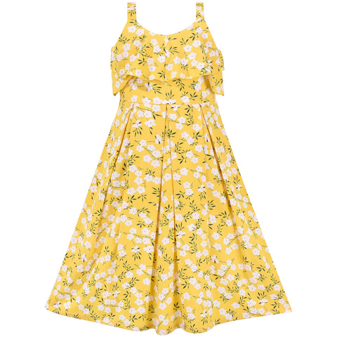 Girls Dress Suspender Chiffon Yellow Floral Ruffle Sundress Sleeveless Size 7-14 Years