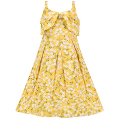Girls Dress Suspender Chiffon Yellow Floral Ruffle Sundress Sleeveless Size 7-14 Years