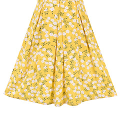 Girls Dress Suspender Chiffon Yellow Floral Ruffle Sundress Sleeveless Size 7-14 Years