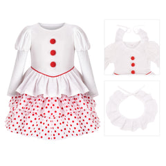 Girls Dress 2-in-1 Christmas Ruffle Polka Dot Long Sleeve Clown Set Size 4-8 Years