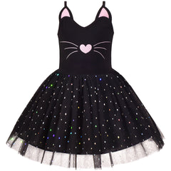 Girls Dress Tutu Dancing Spaghetti Tulle Cat Ballet Black Sparkling Size 4-8 Years