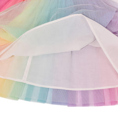 Girls Dress Tulle Skirt Rainbow Color 3D Ruffle Long Sleeve Size 4-8 Years