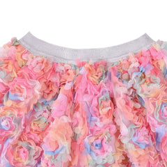 Girls Skirt Tutu Multicolor 3D Flower Applique Elastic Waist Size 2-10 Years