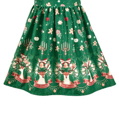 Girls Dress Christmas Reindeer Gingerbread Man Petal Collar Green Size 4-12 Years