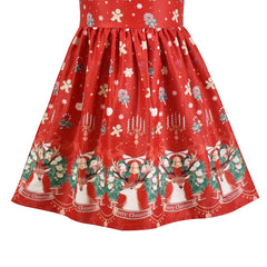 Girls Dress Christmas Red Reindeer Gingerbread Man Jingle Bell Size 4-12 Years