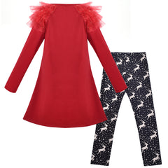 Girls Dress Legging Christmas Outfit Set Ankle Length Long Sleeve Size 3-8 Years