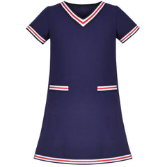 Girls Dress Back School Navy Blue School Uniform Short Sleeve Size 6-12 Years