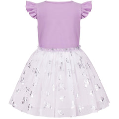 Girls Dress Purple Ruffle Sleeve Butterfly Sparkling Skirt Party Size 4-8 Years